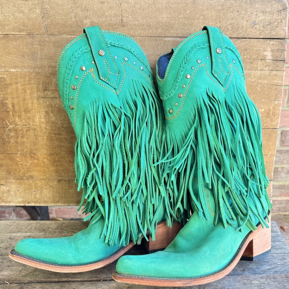 Liberty Black fringe leather boots, SZ 8 Turquoise
